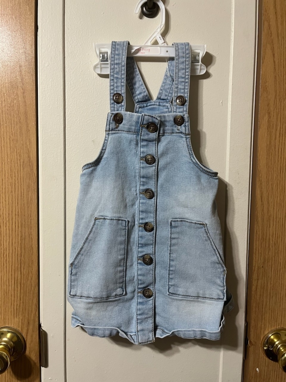 wonder nation Light Blue Denim Button-Front Kids Overall Dress